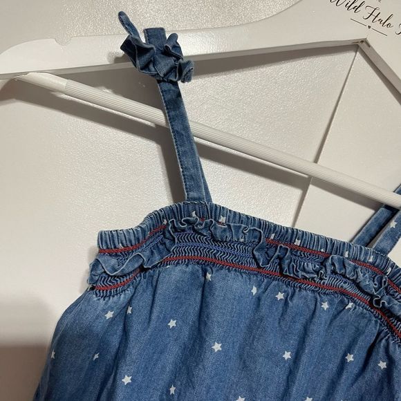 Cat & Jack Blue Chambray Sleeveless Romper with Red Trim and White Stars 6/6X - Picture 8 of 13